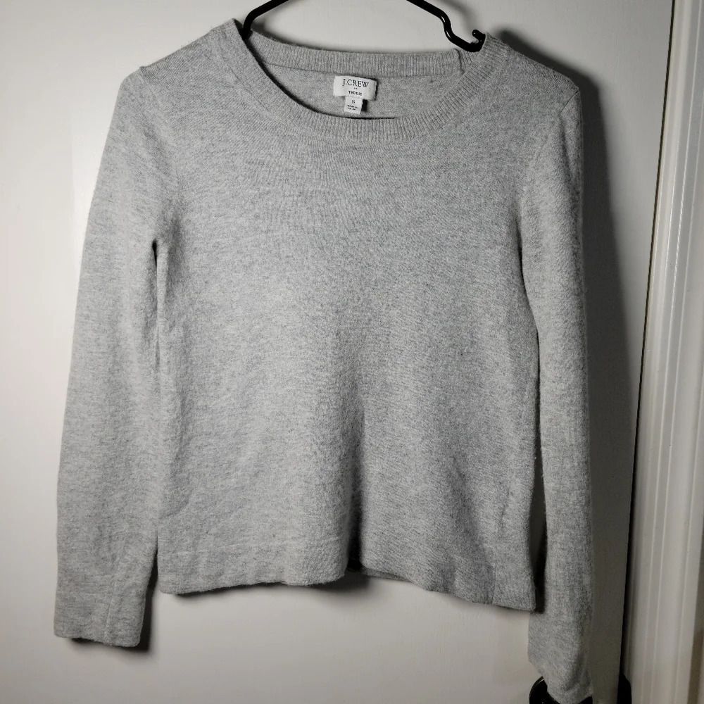 J Crew Gray Teddie Sweater Cotton-Wool Blend Long Sleeve Sweater Size Small